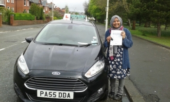 Habiba Uddin so thrilled to be holding her Pass Certificate after passing first time today.  A fantastic result with almost a faultless drive only having one driver fault.  Salvina and Sooty will miss her for her superb cheerful sense of humour.  Learning was a challenge sometimes, but she got on with it, listened to Salvina´s advice and focu...