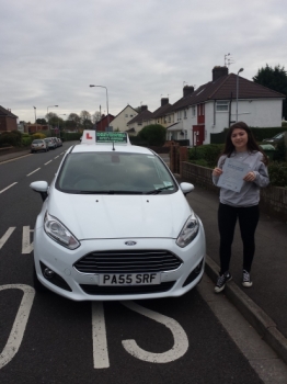 Rhiannon James delighted to be holding her Pass Certificate after passing her test first time today.  Rhiannon did very well with a good drive negotiating rush hour traffic with only 4 driver faults.  This is an excellent result after working hard including private practice with her parents.  Rhiannon was a joy to teach taking her lessons seriously...