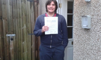 Thomas Mitchell so happy to be displaying his Pass Certificate after passing his test  time today.  It was an excellent smooth, safe & confident drive  with only 3 driver faults.  Like your sister you were an absolute pleasure to teach.  A fantastic reward for all your perseverance and conquering any frustrations when learning.  Congratulations...