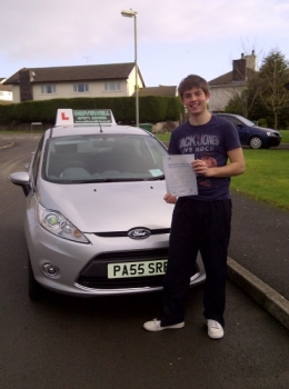 Ross proudly holding is Pass Certificate after Passing today. A lovely chauffeur drive with only 2 driver faults.  A well deserved result particularly after having to wait for a new test date after test was cancelled because of snow. Hope to see you for Pass Plus.  Congratulations. 4th February 2013....
