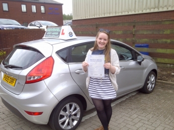Shannon proudly holding her Pass Certificate after passing her test today. Congratulations again.  A good drive and a well deserved result at a very busy time juggling lessons in between completing her final year of her degree. Looking forward to seeing you for Pass Plus before you drive to Glastonury.  Good luck and enjoy your driving. 17th May 20...